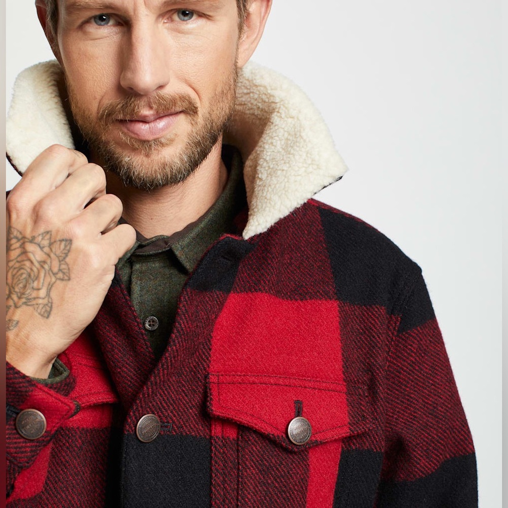 Pendleton - Men’s Wool Stadium Cloth Plaid Trucker Coat - XL - Charcoal/Black